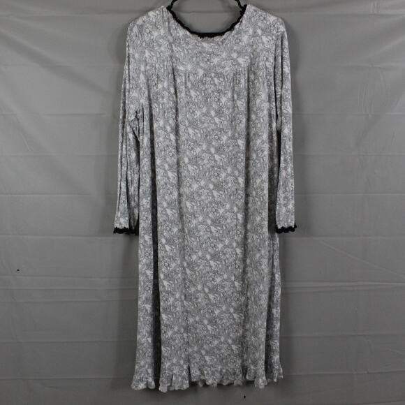 Eileen West Medium Maxi Paisley Floral Long Sleeve White Nightgown Cottagecore - Picture 5 of 11